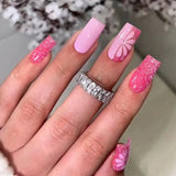 Popxstar 24Pcs Simple Black Fake Nail Short Square Head False Nails with Glitter Star Designs Wearable French Press on Nail Tips Manicure