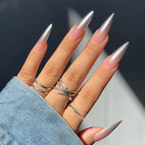 Popxstar 24Pcs False Nails With Glue Almond Pink Butterfly Design Detachable Rhinestones Acrylic Fake Nails long stiletto Press On Nails