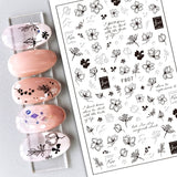 Popxstar Back Glue Nail Stickers Transparent White Black Florals Butterflys Decals For Nail Art Manicure Beauty Decoration