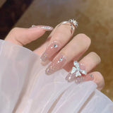 Popxstar Spring Centerpiece Ideas Short Square Acrylic Nails Spring Dip Nails 24pcs Rhinestone Design Fake Nails Shiny Bridal Women Lady Party Nail DIy Decorations Press On Nail Tips False Nail Patch
