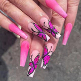 Popxstar Pink Cow Design False Nail French Full Cover Long Coffin Fake Nails Glue DIY Manicure Nail Art Tools Press on Nails Nail Tips Halloween