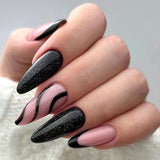 Popxstar 24Pcs False Nails With Glue Almond Pink Butterfly Design Detachable Rhinestones Acrylic Fake Nails long stiletto Press On Nails