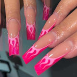 Popxstar 24Pcs Long Ballet False Nails Full Cover Fake Nails with Rhinestone Brown Wood Grain Design Nail Tips Coffin Press on Nails