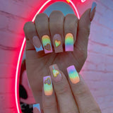 Popxstar 24Pcs Simple Black Fake Nail Short Square Head False Nails with Glitter Star Designs Wearable French Press on Nail Tips Manicure