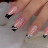 Popxstar 24Pcs Press On Nails Wearable Fake Nails Pink Gradient Glitter Butterfly Rhinestones False Nail Full Cover Acrylic Nail Tips