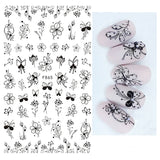 Popxstar Back Glue Nail Stickers Transparent White Black Florals Butterflys Decals For Nail Art Manicure Beauty Decoration