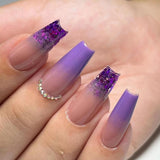 Popxstar 24Pcs French Long Ballet Nails Set Press on Long False Nails with Pink Rhinestone Wearable Coffin Fake Nails Full Cover Nail Tip