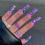 Popxstar 1Box Black Transfer Butterfly Nail Tips 24Pcs/Kit Tai Chi,Smile,Grimace Press On Fake Nails With Glue Long Coffin Wears Nail Tip
