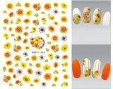 Popxstar black Glue Stickers Spring Summer Daisys Sunflowers Nail Decals Decoration For Nail Art Manicure Beauty