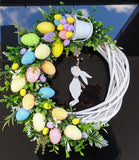 Popxstar  Easter Rabbit Wreath Bunny Easter Garlands Eggs Chick Happy Easter Day Decor For Home Welcome Spring Butterfly Door Hanging Dec