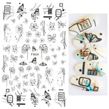 Popxstar Back Glue Nail Stickers Transparent White Black Florals Butterflys Decals For Nail Art Manicure Beauty Decoration