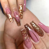 Popxstar Pink Cow Design False Nail French Full Cover Long Coffin Fake Nails Glue DIY Manicure Nail Art Tools Press on Nails Nail Tips Halloween