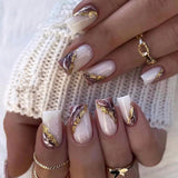 Popxstar 24pcs Summer False Nails with Designs Charms Flame Long Ballerina Fake Nails Wearable Coffin French Nails Tips Press On Nails