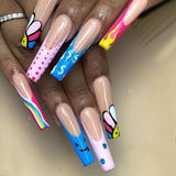 Popxstar Pink Cow Design False Nail French Full Cover Long Coffin Fake Nails Glue DIY Manicure Nail Art Tools Press on Nails Nail Tips Halloween
