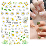 Popxstar black Glue Stickers Spring Summer Daisys Sunflowers Nail Decals Decoration For Nail Art Manicure Beauty
