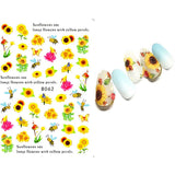 Popxstar black Glue Stickers Spring Summer Daisys Sunflowers Nail Decals Decoration For Nail Art Manicure Beauty