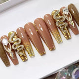 Popxstar 24Pcs French Long Ballet Nails Set Press on Long False Nails with Pink Rhinestone Wearable Coffin Fake Nails Full Cover Nail Tip