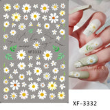 Popxstar black Glue Stickers Spring Summer Daisys Sunflowers Nail Decals Decoration For Nail Art Manicure Beauty