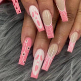 Popxstar 1Box Black Transfer Butterfly Nail Tips 24Pcs/Kit Tai Chi,Smile,Grimace Press On Fake Nails With Glue Long Coffin Wears Nail Tip