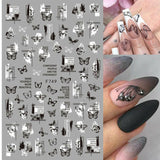 Popxstar Back Glue Nail Stickers Transparent White Black Florals Butterflys Decals For Nail Art Manicure Beauty Decoration