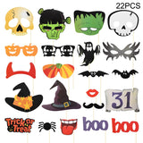 Popxstar Halloween Party Photo Booth Props Trick or Treat Pumpkin Ghost Lips Skull Glasses Witch Hat Spider Mask Pose Sign Kit Photo Prop