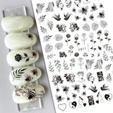 Popxstar Back Glue Nail Stickers Transparent White Black Florals Butterflys Decals For Nail Art Manicure Beauty Decoration
