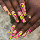 Popxstar 1Box Black Transfer Butterfly Nail Tips 24Pcs/Kit Tai Chi,Smile,Grimace Press On Fake Nails With Glue Long Coffin Wears Nail Tip