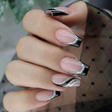 Popxstar 24pcs Summer False Nails with Designs Charms Flame Long Ballerina Fake Nails Wearable Coffin French Nails Tips Press On Nails