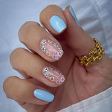 Popxstar 24pcs Summer False Nails with Designs Charms Flame Long Ballerina Fake Nails Wearable Coffin French Nails Tips Press On Nails