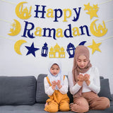 Popxstar Elegant Blue Eid Banner Happy Eid Mubarak Islamic Muslim Party Decor Ramadan Kareem Eid AL Adha Decor For Home