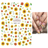 Popxstar black Glue Stickers Spring Summer Daisys Sunflowers Nail Decals Decoration For Nail Art Manicure Beauty