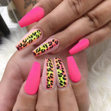 Popxstar Pink Cow Design False Nail French Full Cover Long Coffin Fake Nails Glue DIY Manicure Nail Art Tools Press on Nails Nail Tips Halloween