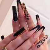 Popxstar 1Box Black Transfer Butterfly Nail Tips 24Pcs/Kit Tai Chi,Smile,Grimace Press On Fake Nails With Glue Long Coffin Wears Nail Tip