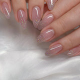 Popxstar 24Pcs False Nails With Glue Almond Pink Butterfly Design Detachable Rhinestones Acrylic Fake Nails long stiletto Press On Nails