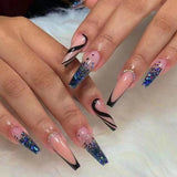 Popxstar 24Pcs French Long Ballet Nails Set Press on Long False Nails with Pink Rhinestone Wearable Coffin Fake Nails Full Cover Nail Tip