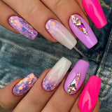 24Pcs Press On Nails Wearable Fake Nails Pink Gradient Glitter Butterfly Rhinestones False Nail Full Cover Acrylic Nail Tips
