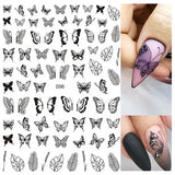 Popxstar Back Glue Nail Stickers Transparent White Black Florals Butterflys Decals For Nail Art Manicure Beauty Decoration
