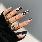 Popxstar Spring Centerpiece Ideas Short Square Acrylic Nails Spring Dip Nails  24pcs/box Fake Nails With Design Tai Chi White Black Full Cover Acrylic Press On Fake Nails Sets With Glue Long Artifical Nails