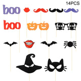 Popxstar Halloween Party Photo Booth Props Trick or Treat Pumpkin Ghost Lips Skull Glasses Witch Hat Spider Mask Pose Sign Kit Photo Prop