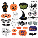 Popxstar Halloween Party Photo Booth Props Trick or Treat Pumpkin Ghost Lips Skull Glasses Witch Hat Spider Mask Pose Sign Kit Photo Prop