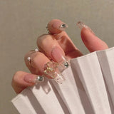 Popxstar spring centerpiece ideas short square acrylic nails spring dip nails 24pcs Mid Length Fake Nails Ballet Removable Wear Full Cover Coffin Artificial Manicure Patch False Nail Tips with Glue