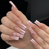 Popxstar 24Pcs Long Ballet False Nail Black French Simplicity Fake Nail Wearable Coffin Press on Nails Full Cover Nail Tips Manicure Tool