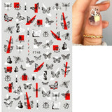 Popxstar Back Glue Nail Stickers Transparent White Black Florals Butterflys Decals For Nail Art Manicure Beauty Decoration