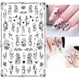 Popxstar Back Glue Nail Stickers Transparent White Black Florals Butterflys Decals For Nail Art Manicure Beauty Decoration