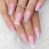 Popxstar 24Pcs Press On Nails Wearable Fake Nails Pink Gradient Glitter Butterfly Rhinestones False Nail Full Cover Acrylic Nail Tips