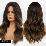 Popxstar 24 Inches  Long Synthetic Natural Wave Brown Ombre Hair Wigs Heat Resistant Hair Wigs for Black Women