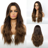 Popxstar 24 Inches  Long Synthetic Natural Wave Brown Ombre Hair Wigs Heat Resistant Hair Wigs for Black Women