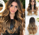 Popxstar 24 Inches  Long Synthetic Natural Wave Brown Ombre Hair Wigs Heat Resistant Hair Wigs for Black Women