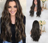 Popxstar 24 Inches  Long Synthetic Natural Wave Brown Ombre Hair Wigs Heat Resistant Hair Wigs for Black Women