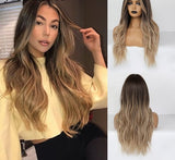 Popxstar 24 Inches  Long Synthetic Natural Wave Brown Ombre Hair Wigs Heat Resistant Hair Wigs for Black Women